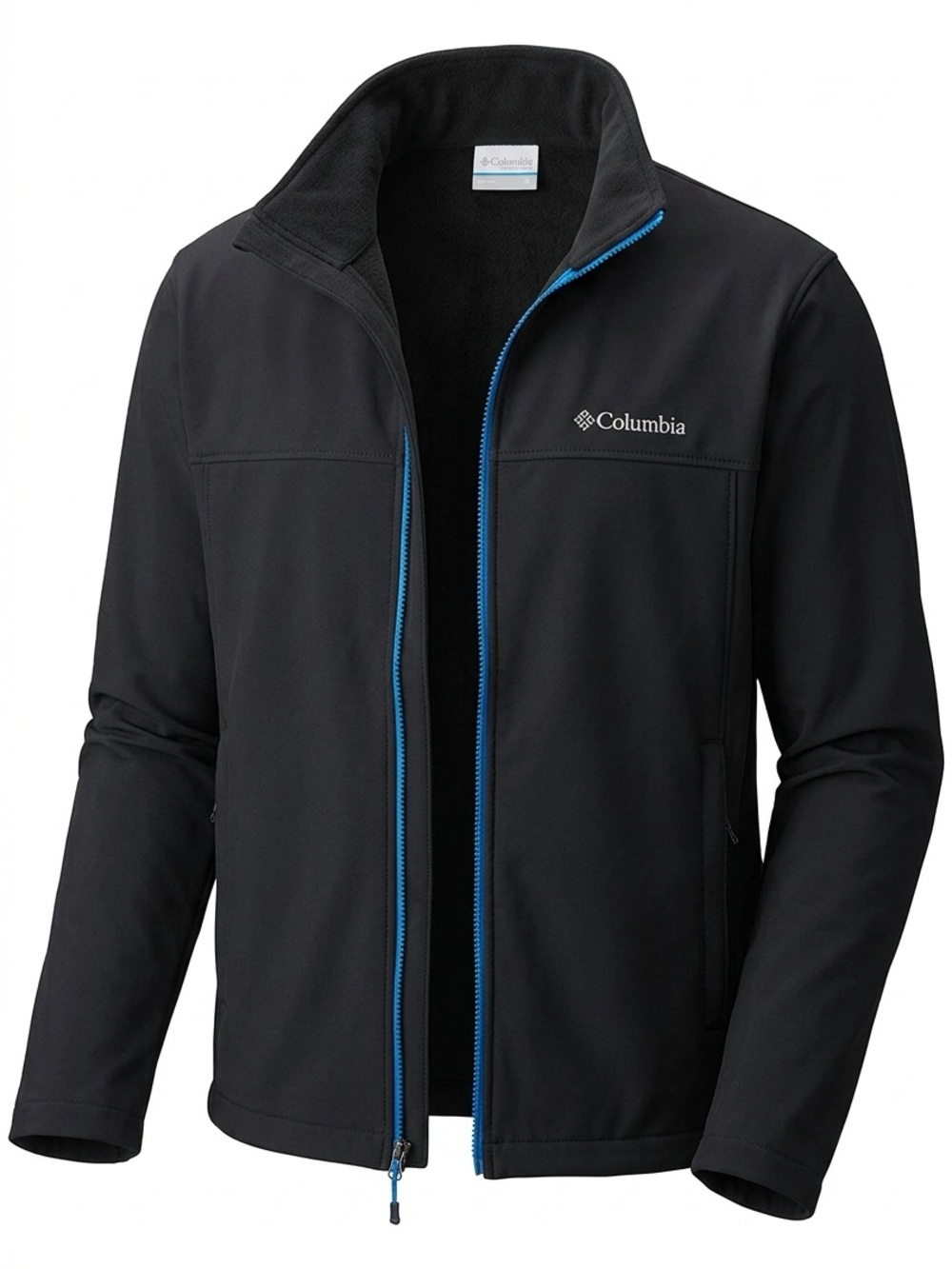 Columbia Black Softshell Jacket with Blue Zipper Accents